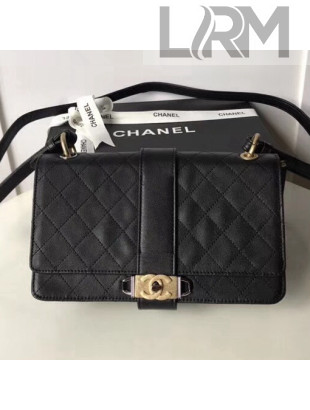 Chanel Calfskin & Ruthenium-Finish & Gold-Tone Metal Medium Flap Bag A57578 Black 2018