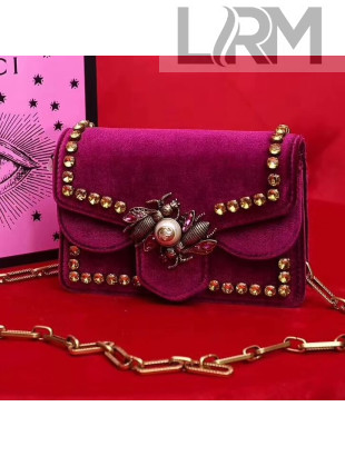 Gucci 489218 Broadway Velvet Mini Bag Fuchsia 2017