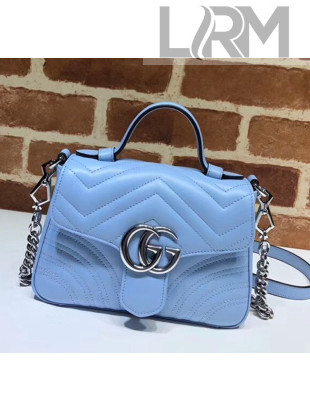 Gucci GG Marmont Matelassé Mini Top Handle Bag 547260 Pastel Blue 2020