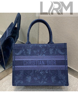 Dior Small Book Tote Bag in Blue Flowers Embroidered Denim 2021