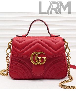 Gucci GG Marmont Leather Mini Top Handle Bag 547260 Red 2019