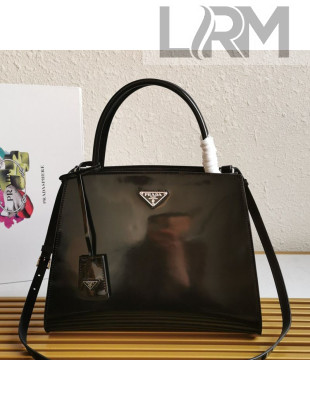 Prada Brushed Leather Top Handle Bag 1BA321 Black 2021