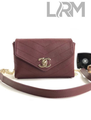 Chanel Lambskin Chevron Belt Bag Burgundy 2018