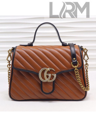 Gucci GG Diagonal Marmont Leather Small Top Handle Bag 498110 Cognac/Black 2019