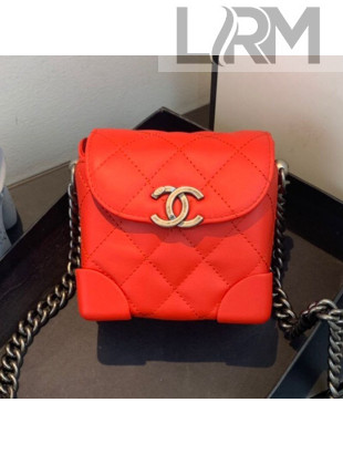 Chanel Quilted Leather Box Clutch with Chain Red 2019