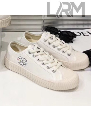 Chanel Wave Sole Canvas Sneakers White 2019