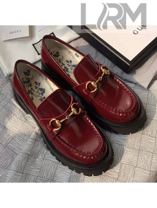 Gucci Leather Horsebit Lug Sole Loafers Burgundy 2019