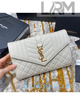 Saint Laurent Monogram Chain Wallet in Maxi Matelasse Embossed Leather 620280 Off-white 2020