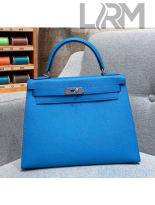 Hermes Kelly 25/28/32cm Bag in Original Epsom Leather Blue/Silver Hardware 2020  (Half-Handmand) 