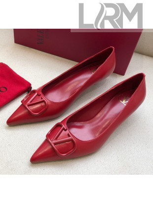 Valentino VLogo Lambskin Narrow Toe Low-Heel Pump Red 2020