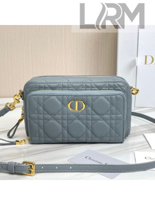 Dior Caro Double Pouch in Light Blue Supple Cannage Calfskin 2021