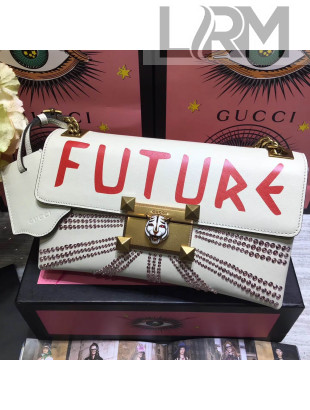 Gucci 477330 Osiride Leather Flap Bag With Crystals White 2017