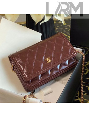 Chanel Shiny Crumpled Calfskin Walle on Chain Burgundy 2020