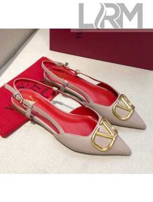 Valentino VLogo Signature Calfskin Slingback Ballet Flat Nude/Red 2020