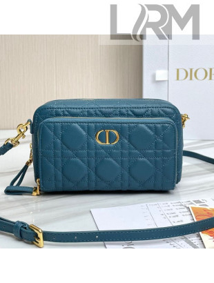 Dior Caro Double Pouch in Ocean Blue Supple Cannage Calfskin 2021