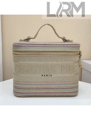 Dior DiorTravel Medium Vanity Case Bag in Multicolor Stripes Embroidery 2021