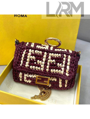 Fendi Woven Raffia Nano Baguette Charm Burgundy 2020