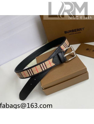 Burberry Check Canvas Belt 3.5cm Black Leather/Silver 2021 110623