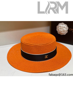 Chanel Straw Wide Brim Hat CHH31414 Orange 2022