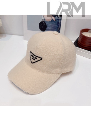 Prada Logo Shearling Baseball hat Beige 2021 20