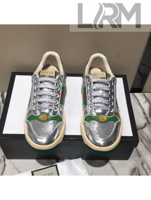 Gucci Screener Metallic Sneaker Silver/Green 2019