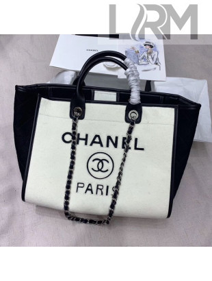 Chanel Deauville Wool Felt Medium Shopping Bag A93786 White/Black 2019