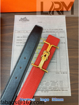 Hermes Epsom Reversible Leather Belt 3.2cm Red 2021 10807