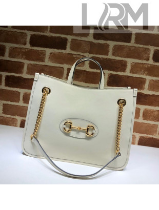 Gucci Horsebit 1955 Leather Medium Tote Bag 621144 White 2020