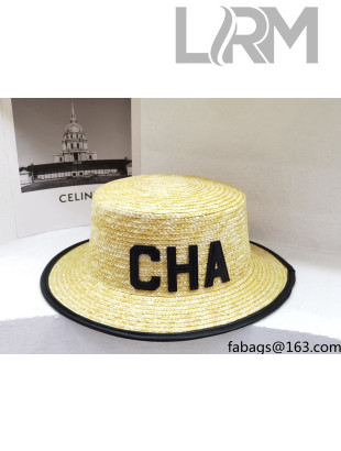 Chanel Straw Wide Brim Hat CHH31514 Beige/Black 2022