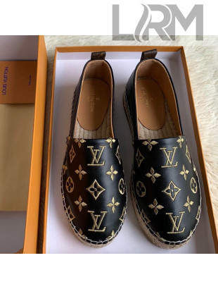 Louis Vuitton Monogram Golden Embroidered Flat Espadrilles Black 2019 (For Women and Men)