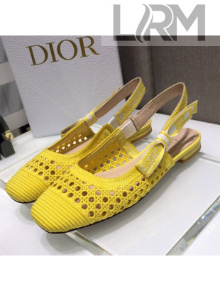 Dior x Moi Slingback Ballerinas Flats in Yellow Cannage Embroidered Mesh 2021