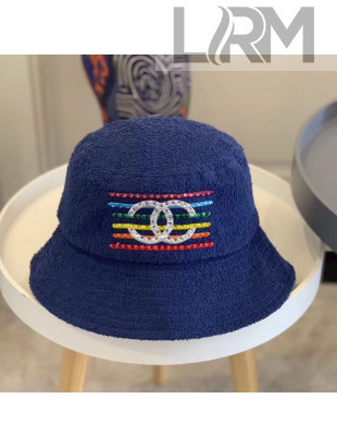 Chanel Towelling Embroidered Bucket Hat Navy Blue 2020