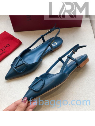 Valentino VLogo Calfksin Flat Slingback Peacock Blue 2020