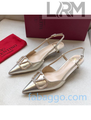 Valentino Crystal VLogo Metallic Leather Slingback 40mm Gold 2020