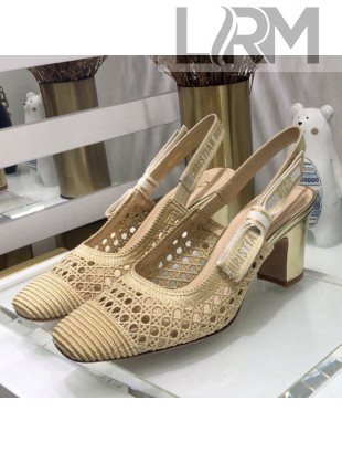 Dior x Moi Slingback Pumps 6.5cm in Gold Cannage Embroidered Mesh 2021