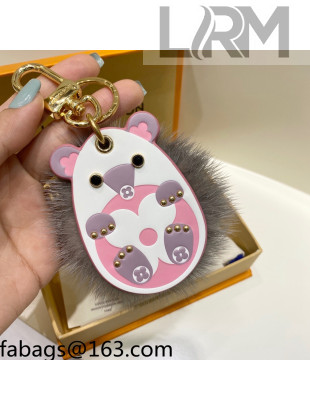 Louis Vuitton Hedgehog Fur Bag Charm and Key Holder Pink/Grey 2021