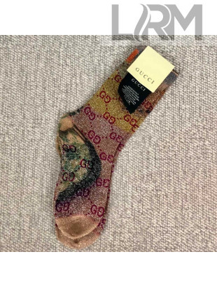 Gucci Print Lurex GG Short Socks Pink/Gold 2019