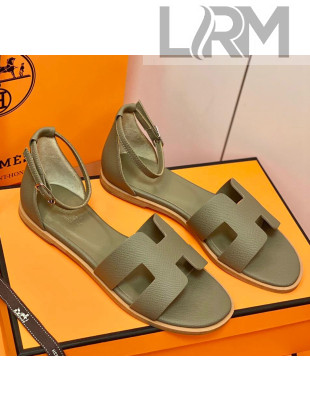 Hermes Santorini Sandal in Grainy Epsom Calfskin Dark Apricot 2021(Handmand)