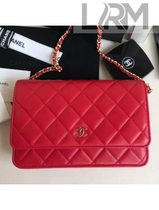 Chanel Quilting Lambskin Wallet on Chain WOC Bag Red (Gold-tone Metal)