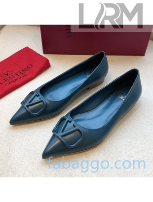 Valentino VLogo Calfskin Flat Ballerinas Peacock Blue 2020