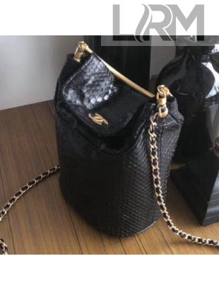 Chanel Chevron Python Handle with Chic Bucket Bag A57861 Black 2018