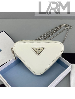 Prada Brushed Leather Mini Pouch with Chain White 2021