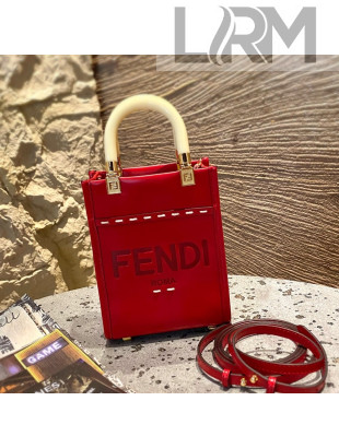 Fendi Mini Sunshine Shopper Tote Bag in Red Stitching Leather 2021 8376