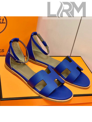 Hermes Santorini Sandal in Grainy Epsom Calfskin Blue 02 2021(Handmand)