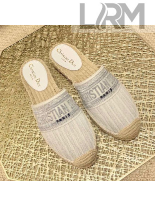 Dior Granville Espadrille Mules in Metallic Thread Embroidered Cotton White 2021