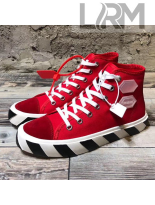 Off-White Cotton Canvas Striped High-Heel Sneakers Red 2019 (For Women and Men)