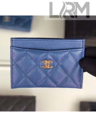 Chanel Iridescent Quilted Grained Calfskin Small Card Holder Blue