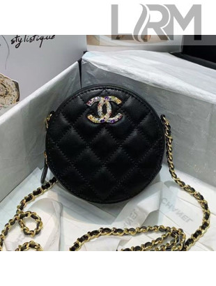 Chanel Quilted Lambskin Round Clutch with Chain and Colored Crystal CC Charm AP1944 Black 2020