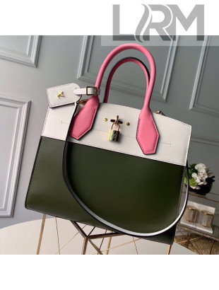 Louis Vuitton City Steamer MM Bag In Smooth Calfskin M42188 Army Green/White/Pink