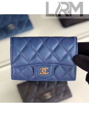 Chanel Iridescent Quilted Grained Calfskin Classic Flap Coin Purse Blue/Gold